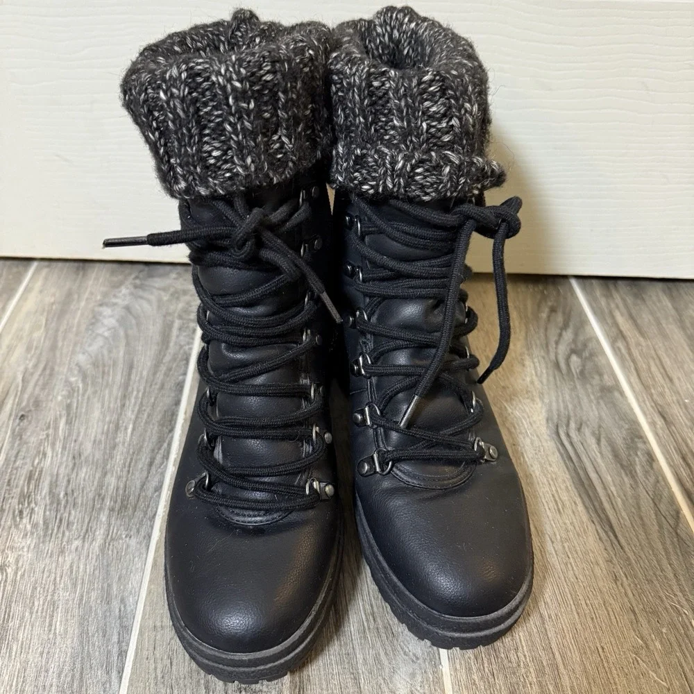 Circus By Sam‎ Edelman Women's Ankle Boots Y2K Combat Chunky Heel Knit Cuff 8M